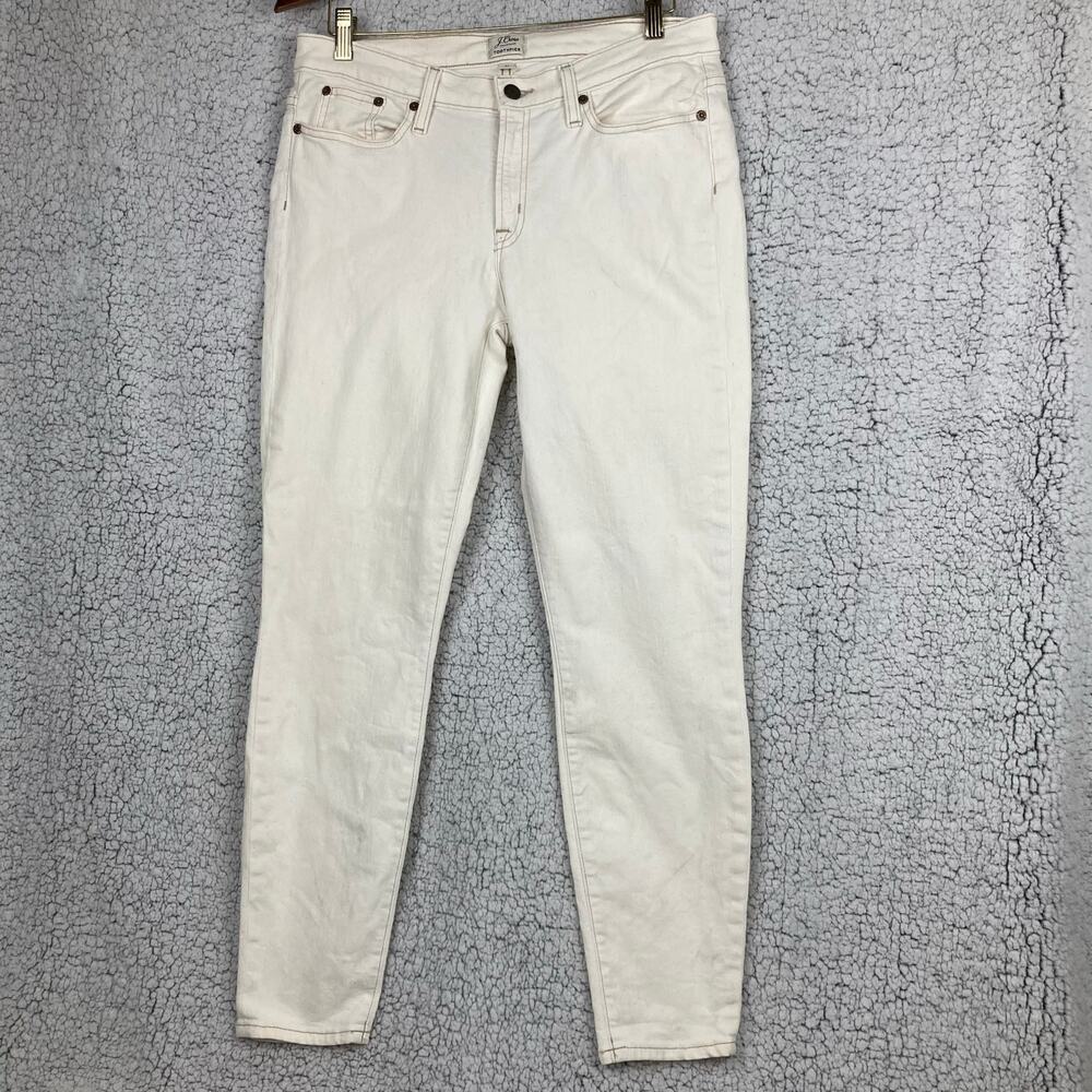 J Crew Denim Toothpick Pants Womens 31 Cream Ecru Speckled Stretch Ankle A1437